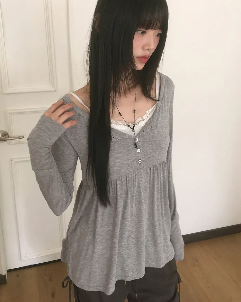 ハーフボタンフレアTシャツ | WONDERWONDER | 詳細画像1