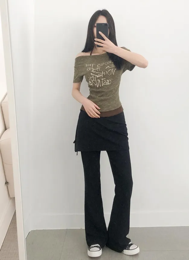 2WAYホルターレタリングリブ半袖Tシャツ | lilisense | 詳細画像3