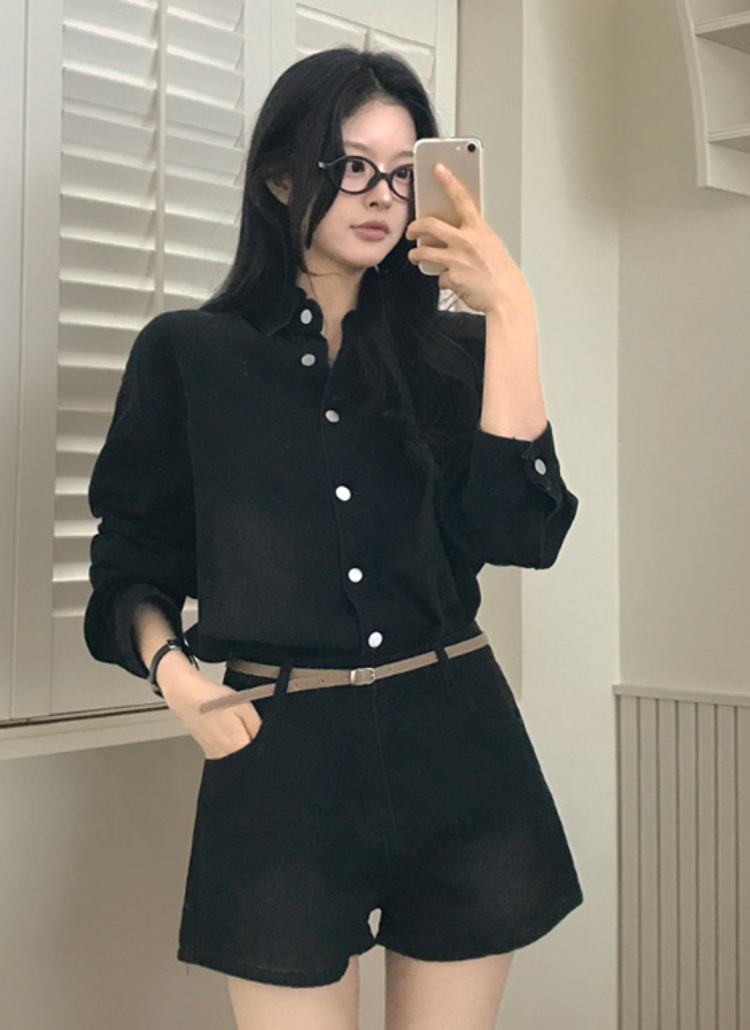 デニムショートディープブルーデニムセットアップ | レディース