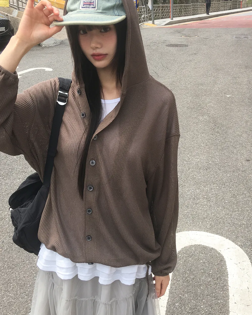 ストリングシースルーフードカーディガン | WONDERWONDER | 詳細画像1