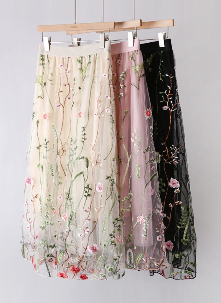 シフォン花柄刺繍フレアスカート | レディースファッション通販