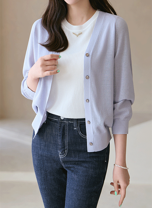 ATLAST 2トーン ラグラン ウール カーディガン 42 Vネックラグラン7分袖ニットカーディガン | レディースファッション