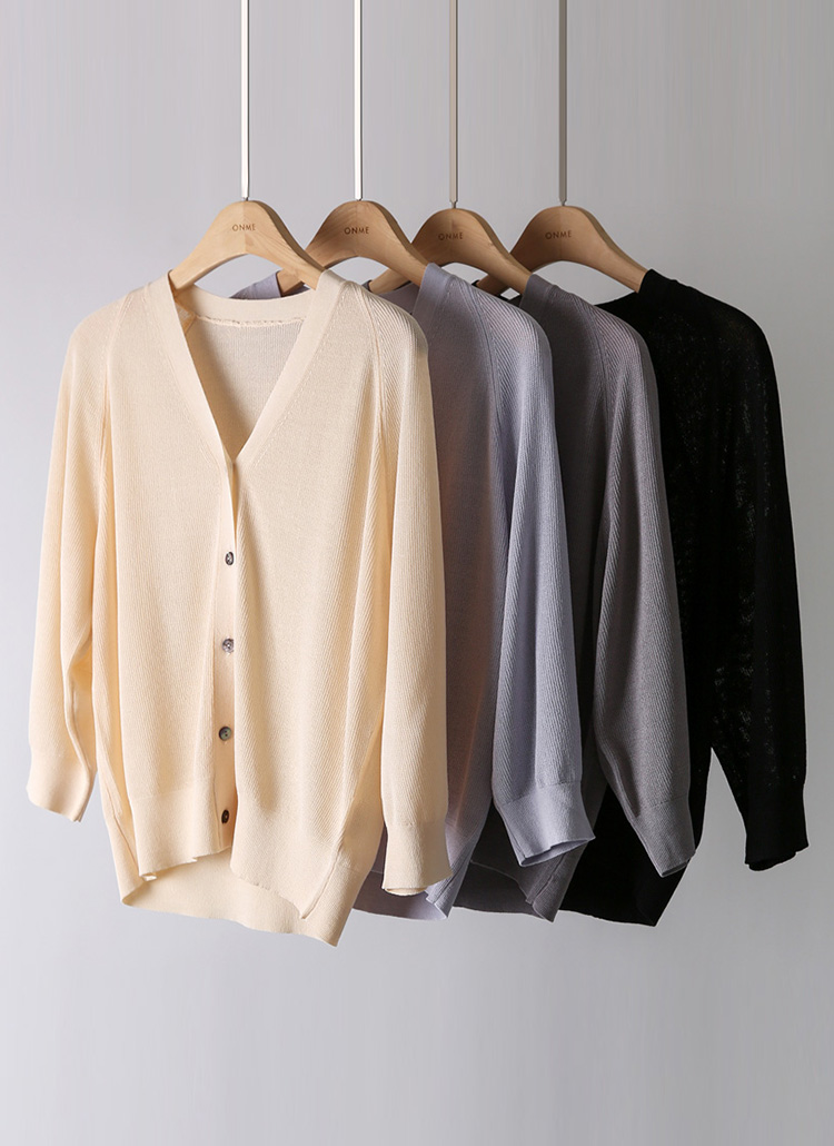 Vネックラグラン7分袖ニットカーディガン | レディースファッション
