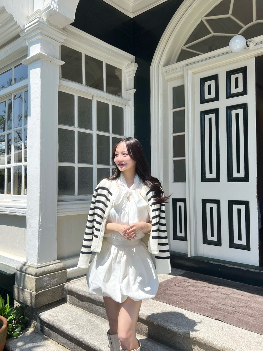 ヘリンボーンミニスカート ブラックとホワイト バルーンミニスカート(4color) | ファッション通販サイト NUGU