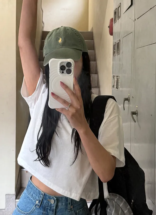 ラウンドネッククロップド半袖Tシャツ | crushj | 詳細画像1
