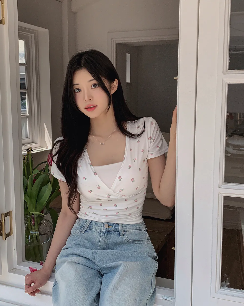花柄カシュクールクロップド半袖Tシャツ | highclassic | 詳細画像1