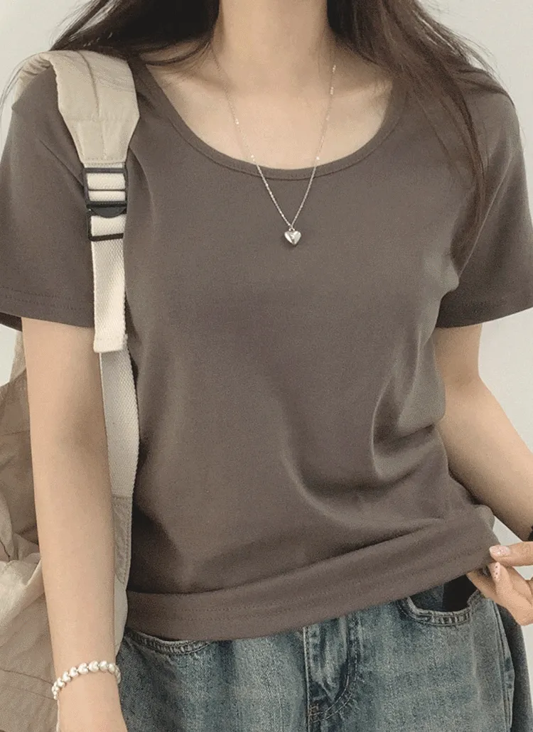 Uネック半袖無地Tシャツ | withhuilin | 詳細画像1