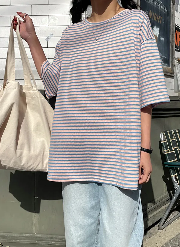 ルーズボーダー配色Tシャツ | crushj | 詳細画像1