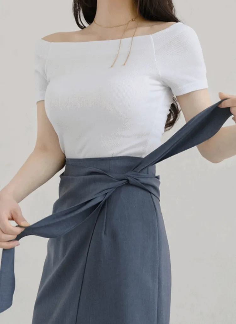 リブオフショルダー半袖Tシャツ | arima | 詳細画像1