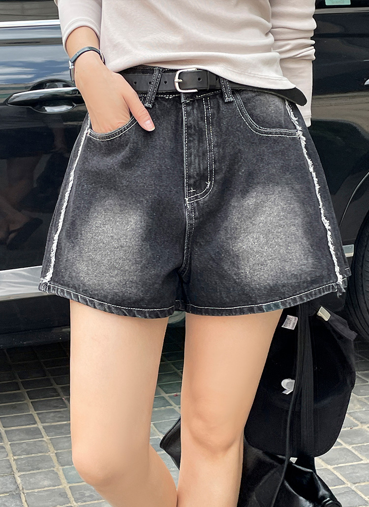 ウォッシングラインショートデニムパンツ | レディースファッション