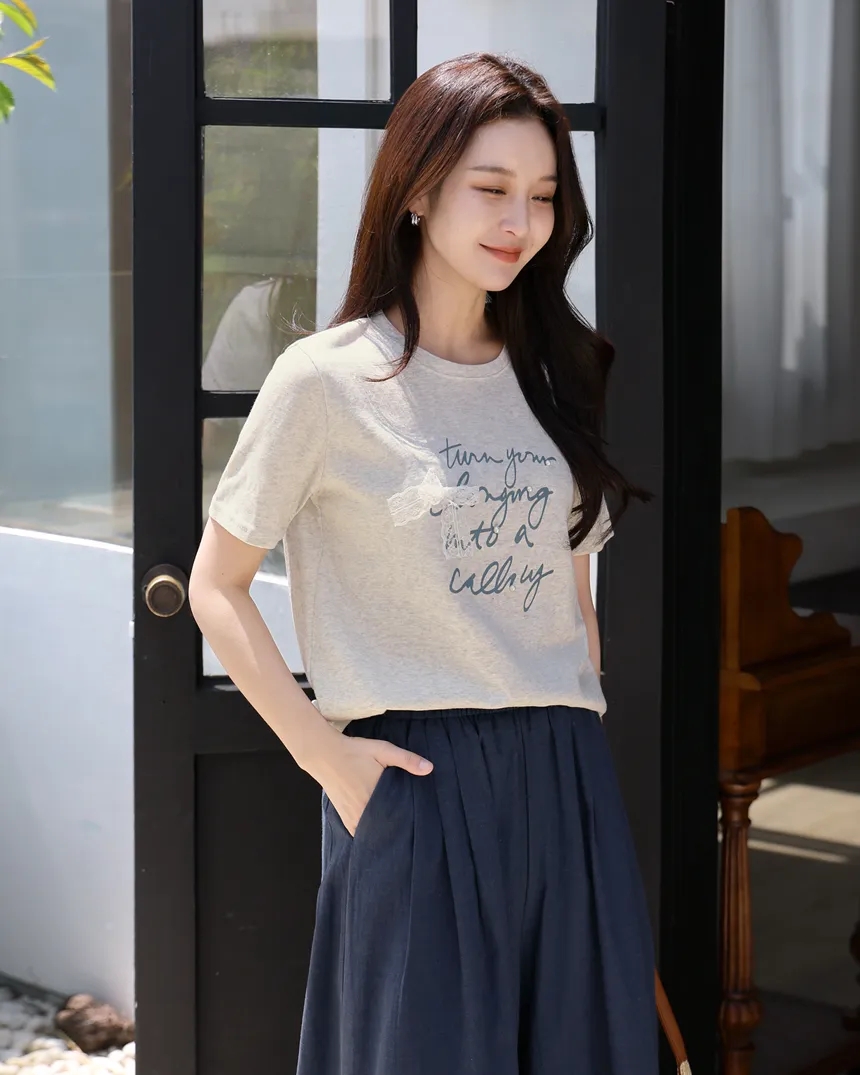 リボンレースレタリングTシャツ | KEECHEL | 詳細画像1