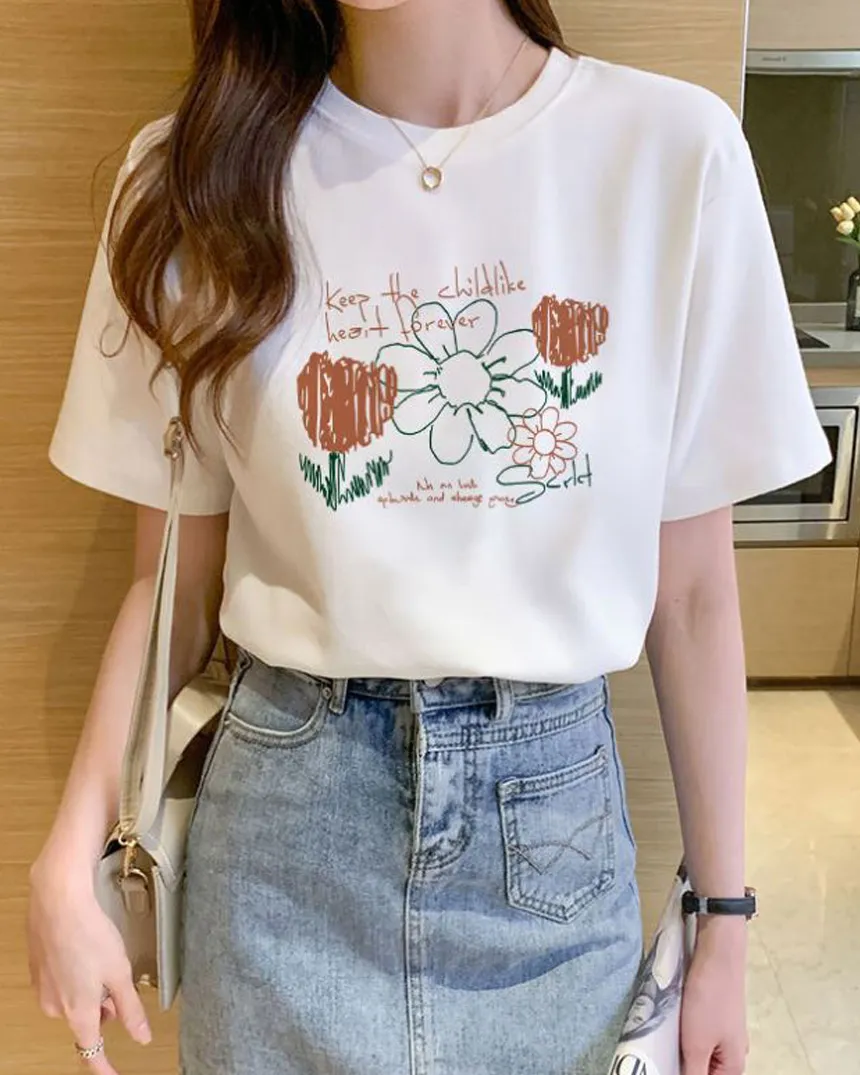 花柄レタリングオールシーズンTシャツ | KEECHEL | 詳細画像1