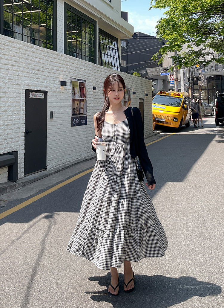 【希少・着画有り】DIANE von FURSTENBERG キャミワンピース フレアフェイクボタンチェックキャミワンピース | レディース