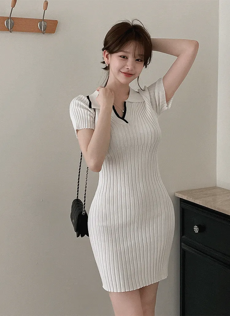 リブニットショート配色ワンピース | lovesomeone | 詳細画像1