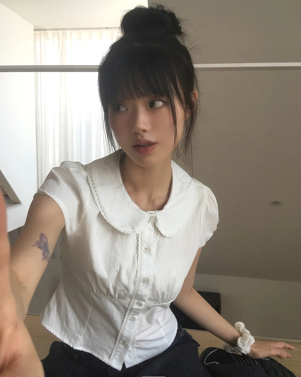 半袖カラーレースブラウス | WONDERWONDER | 詳細画像1