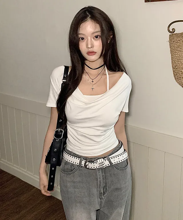 ホルターネックオフショルダードレープTシャツ | classicblanc | 詳細画像1