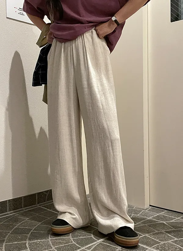 リネン混ワイドドローストリングパンツ | crushj | 詳細画像1