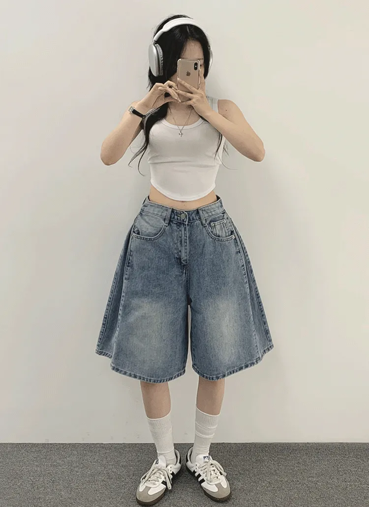 タックバミューダデニムパンツ | withhuilin | 詳細画像1