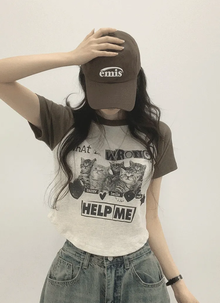 ラグラン半袖配色プリントTシャツ | withhuilin | 詳細画像1