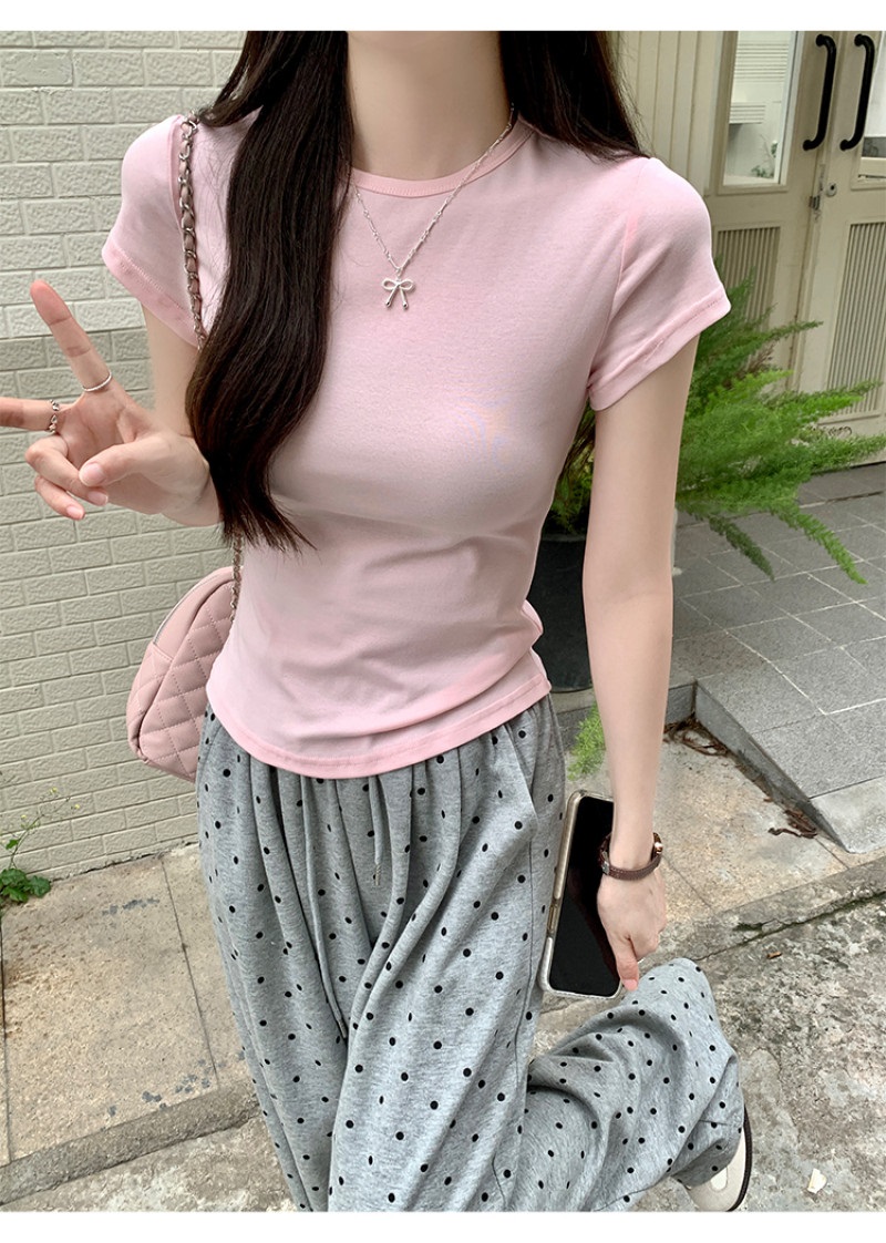 キャップスリーブスリム無地Tシャツ | 詳細画像3