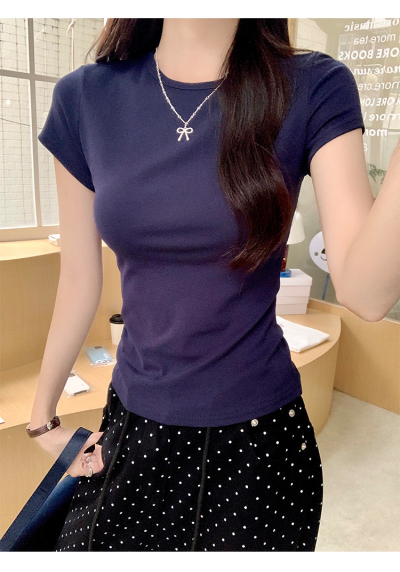 キャップスリーブスリム無地Tシャツ | 詳細画像15