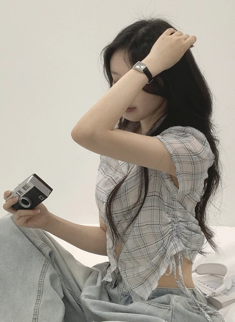 半袖ドローストリングチェックシャツ | withhuilin | 詳細画像1