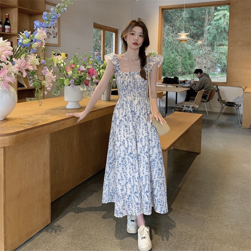 シャーリングフリルロング花柄ワンピース | レディースファッション