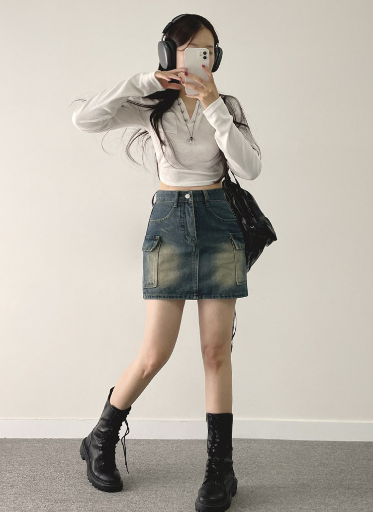 デニムフラップポケットミニスカート | レディースファッション通販