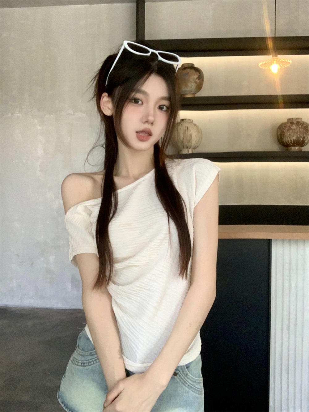 リンクルワンショルダー夏Tシャツ | 詳細画像3