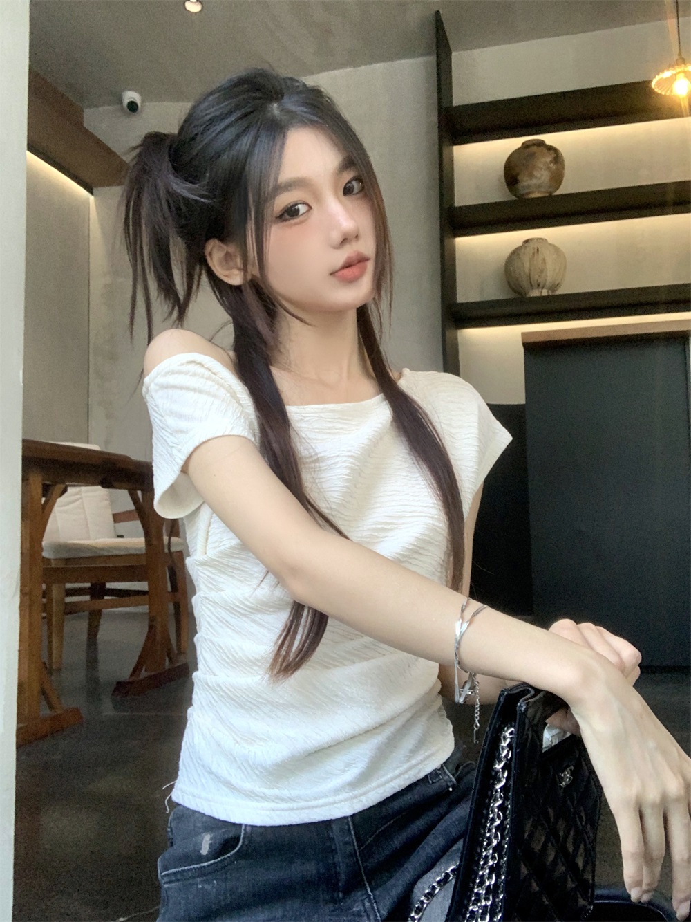 リンクルワンショルダー夏Tシャツ | 詳細画像5