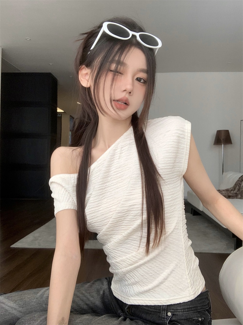 リンクルワンショルダー夏Tシャツ | 詳細画像7