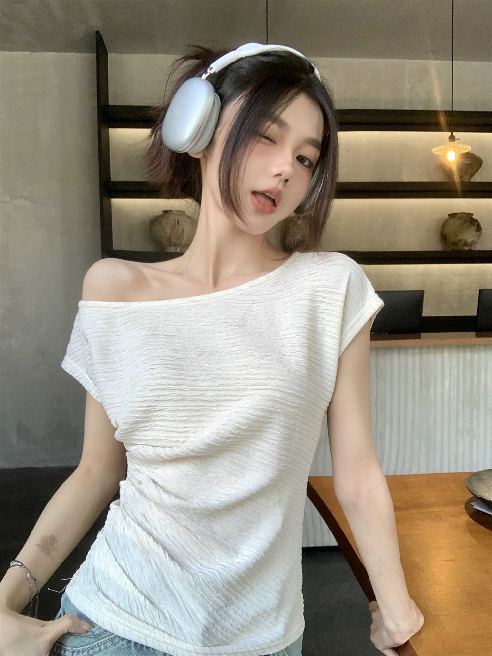 リンクルワンショルダー夏Tシャツ | 詳細画像8