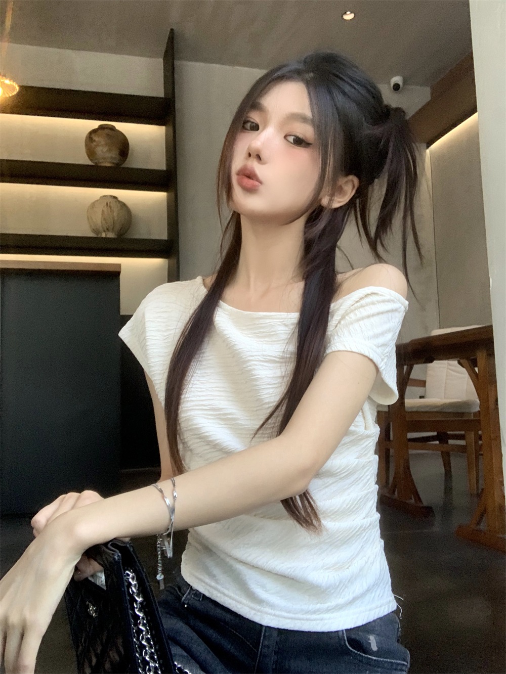リンクルワンショルダー夏Tシャツ | 詳細画像9