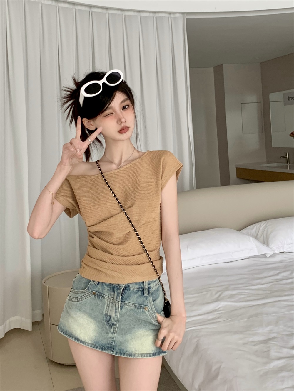 リンクルワンショルダー夏Tシャツ | 詳細画像10