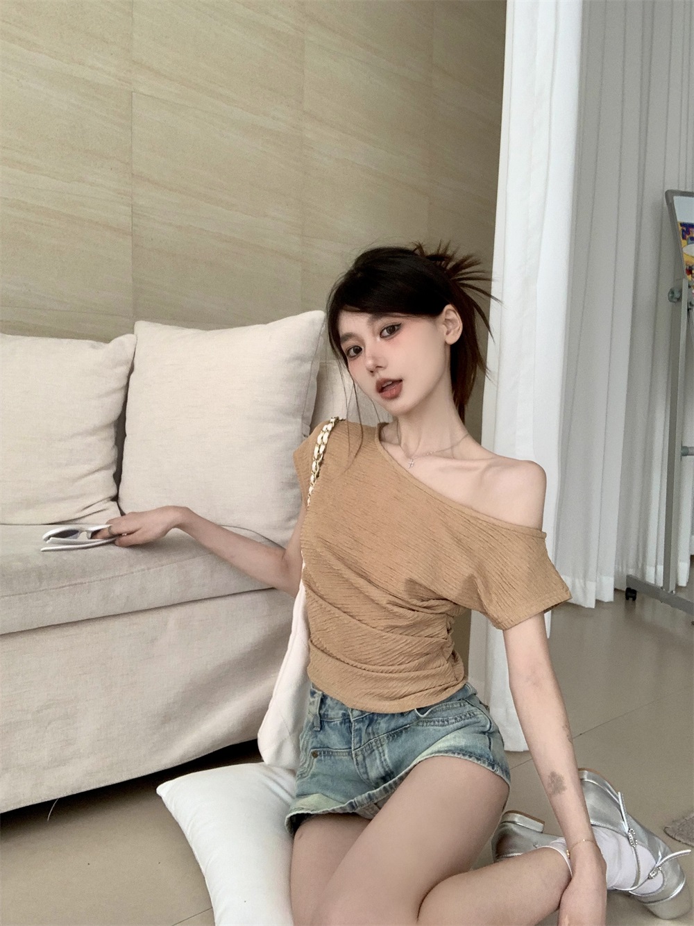 リンクルワンショルダー夏Tシャツ | 詳細画像11