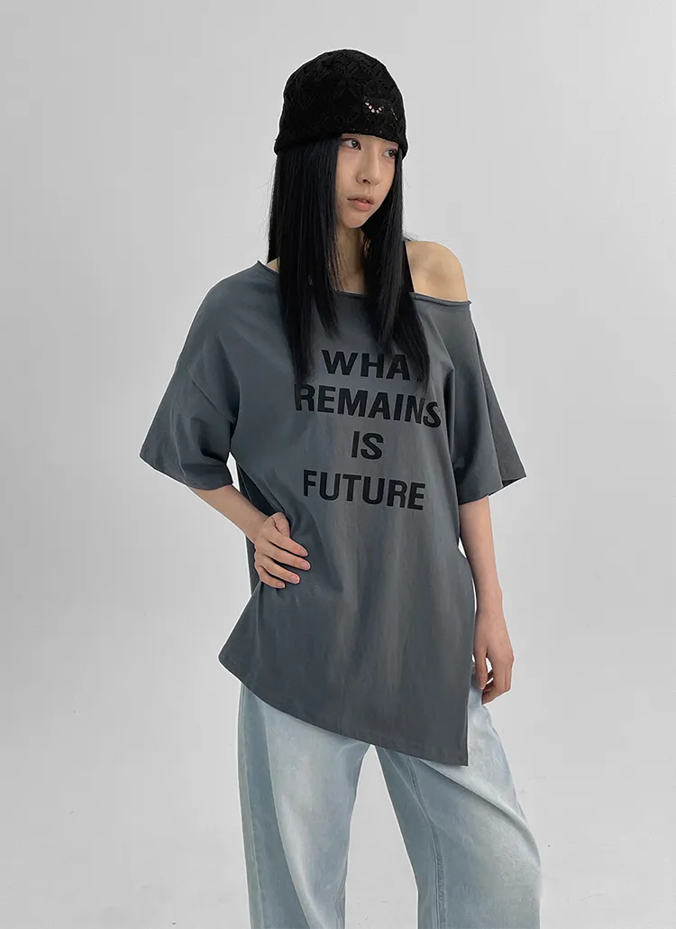 半袖ワンショルダールーズレタリングTシャツ | blackup | 詳細画像1