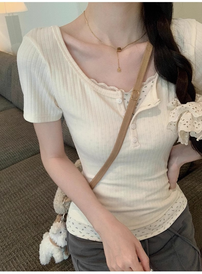 ボタンレイヤード風半袖花柄Tシャツ | 詳細画像8