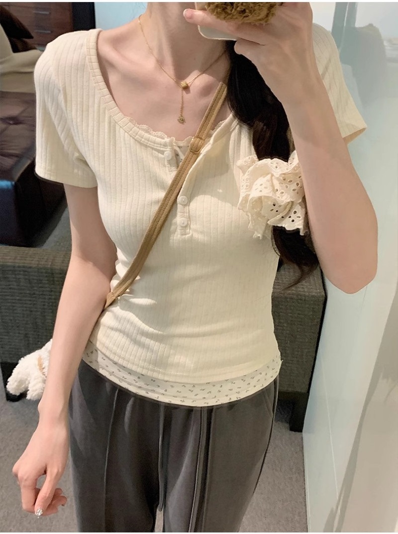 ボタンレイヤード風半袖花柄Tシャツ | 詳細画像9