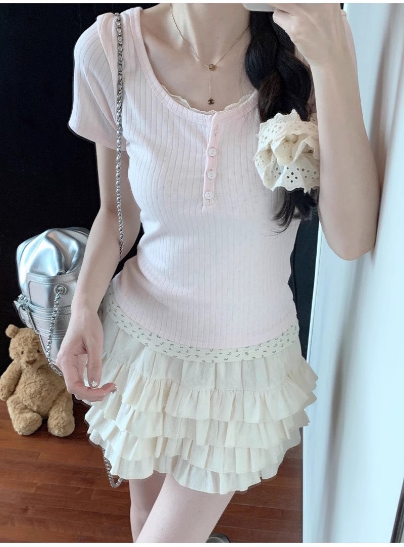 ボタンレイヤード風半袖花柄Tシャツ | 詳細画像12