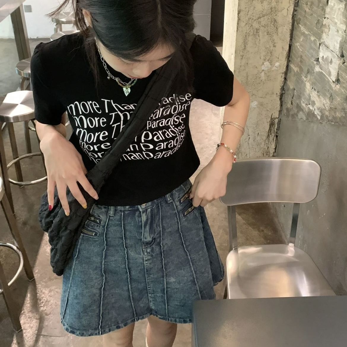 クロップドレタリング夏Tシャツ | 詳細画像6