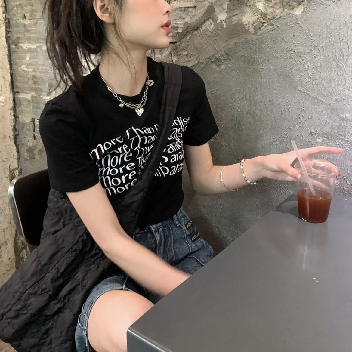 クロップドレタリング夏Tシャツ | 詳細画像7