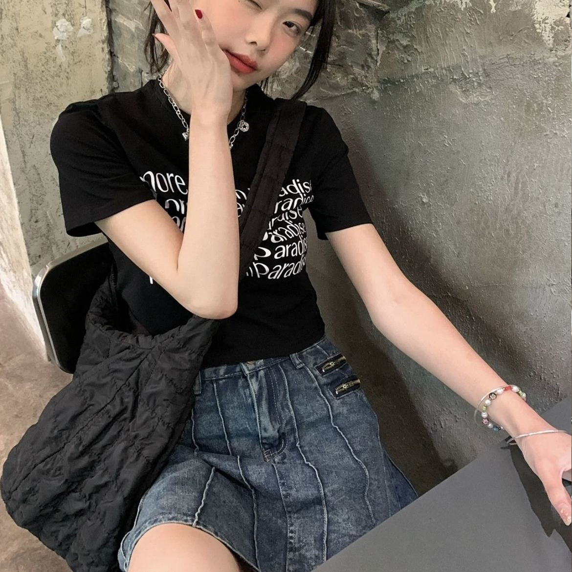クロップドレタリング夏Tシャツ | 詳細画像8