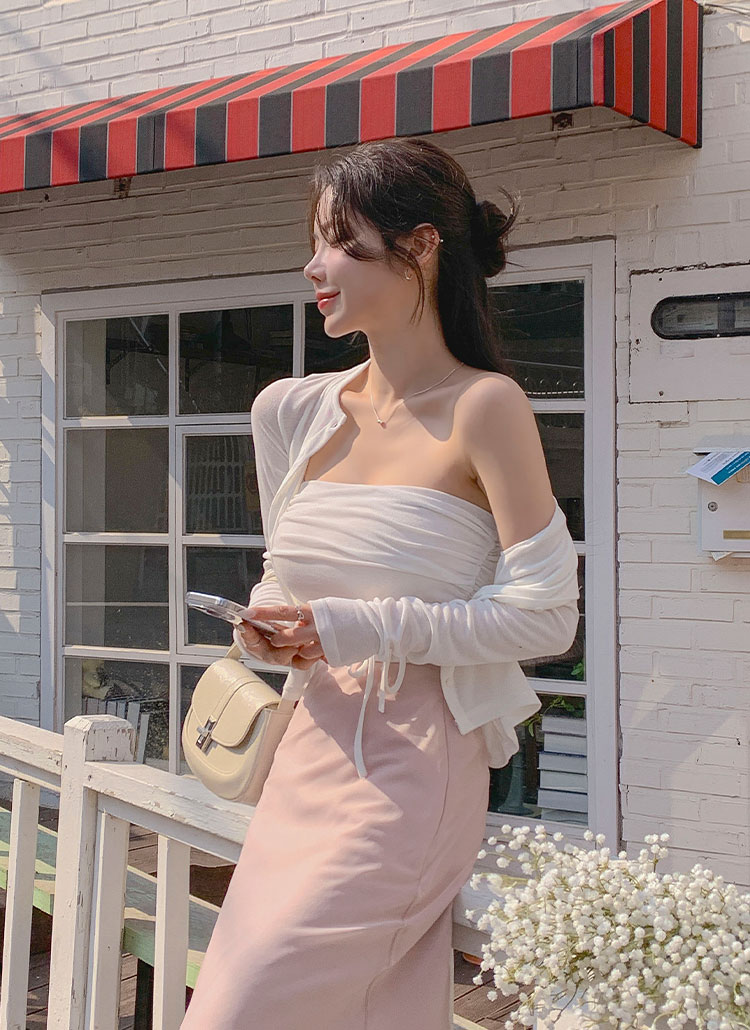 リブボタンレイヤードカラーアンサンブル | レディースファッション