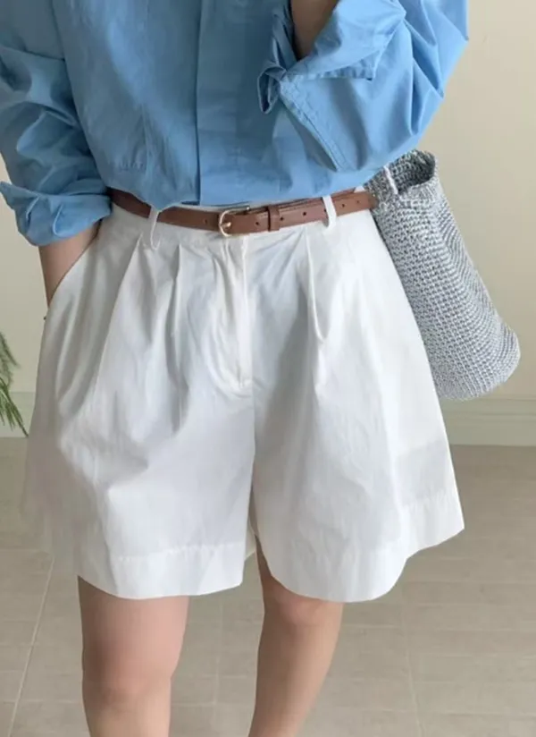 ベルト付バックゴムツータックショートパンツ | 詳細画像1