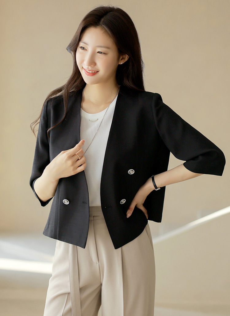 ノーカラースリット7分袖ジャケット | レディースファッション通販