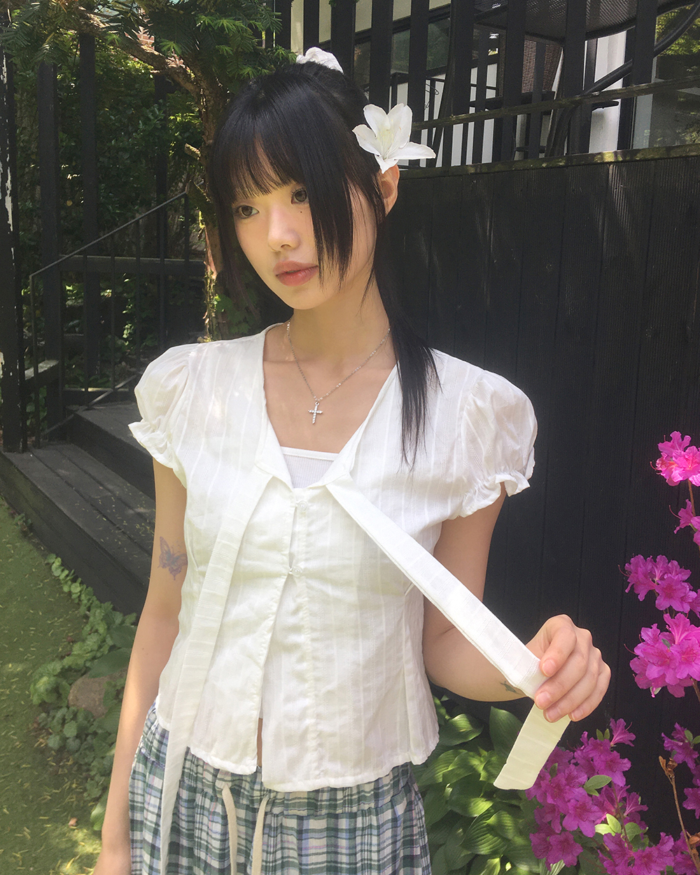 MILK ミルク パフスリーブブラウス リボン リボンパフスリーブブラウス | レディースファッション通販 - DHOLIC