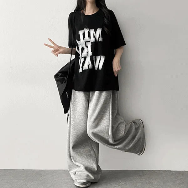 ラウンドネックルーズ半袖レタリングTシャツ | hijjoo | 詳細画像1