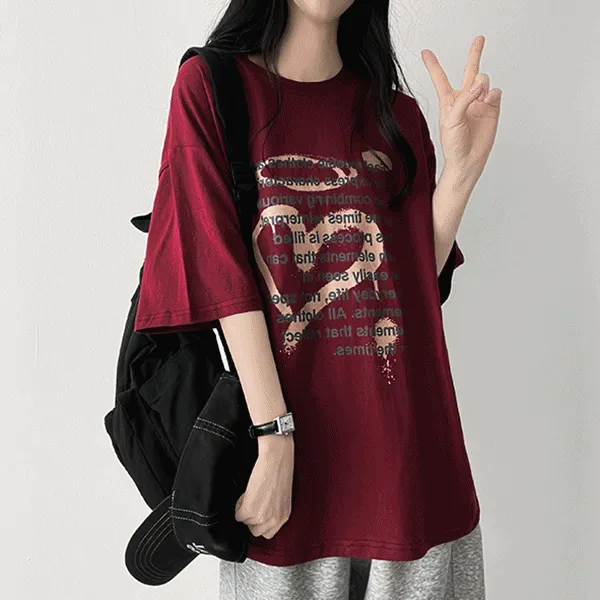ラウンドネックルーズ半袖レタリングTシャツ | hijjoo | 詳細画像1