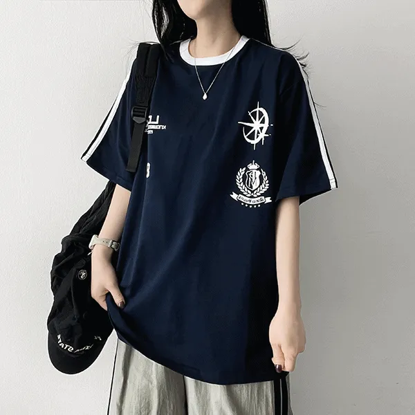 半袖トラックラウンドネックボクシーTシャツ | hijjoo | 詳細画像1