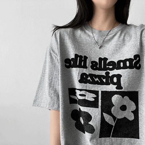 半袖ラウンドネックオーバーサイズプリントTシャツ | hijjoo | 詳細画像1